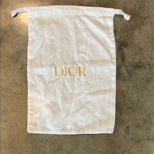 Authentic Dior White Drawstring Pouch with Gold Logo